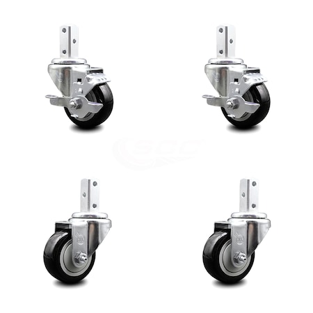 Service Caster 3 Inch Black Polyurethane Wheel Swivel 7/8 Inch Square Stem Caster Brakes, 2PK SCC-SQ20S314-PPUB-BLK-TLB-78-2-S-2